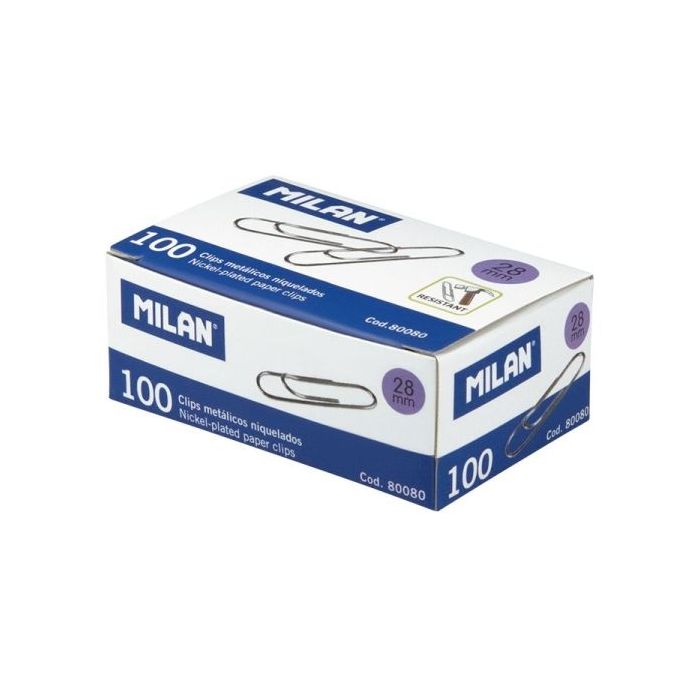 Milan Caja de 100 Clips Labiados Niquelados 28mm