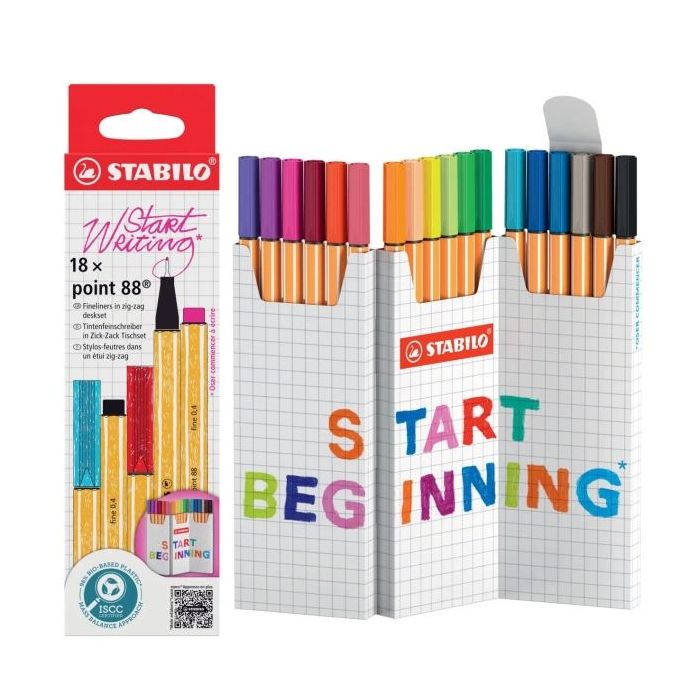 Stabilo Point 88 Pack de 18 Rotuladores de Punta de Fibra - Trazo de 0.4mm aprox. - Tinta con Base de Agua - Colores Surtidos