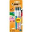 Bic 4 Colours Shine Pack de 3 Boligrafos de Bola Retractil - Punta de 1mm - Trazo de 0.4mm - Tinta con Base de Aceite - Cuerpo Oro/Blanco - 4 Colores