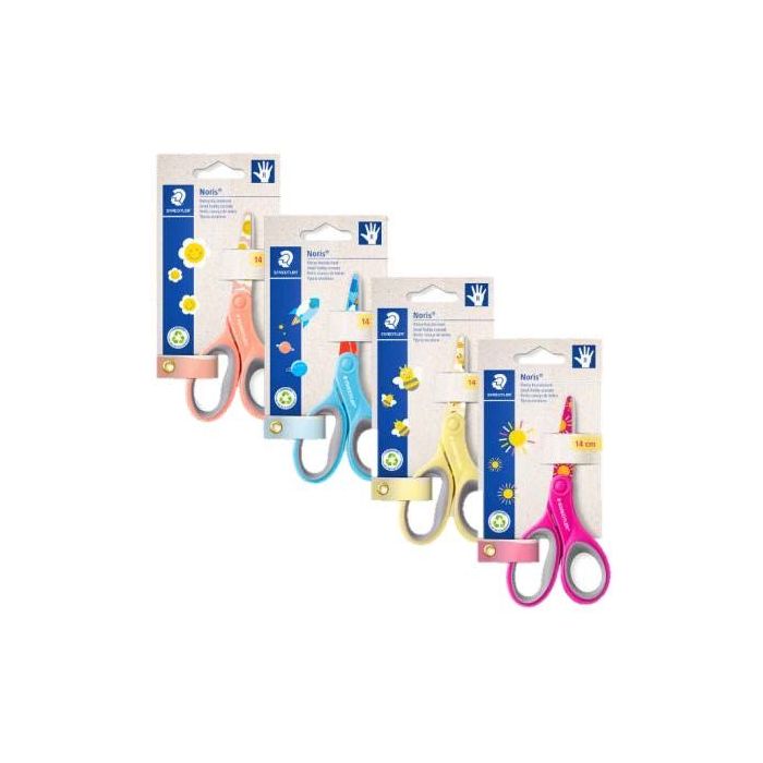 Staedtler Noris 965 Tijera Escolar 14cm - Agarre Ergonomico Suave - Cuchillas Romas - Colores Surtidos