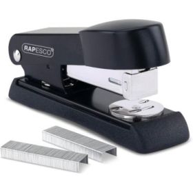 Rapesco Minno 526 Grapadora Metalica de Sobremesa - Hasta 20 Hojas - Grapas 22/6, 24/6, 26/6 - Grapado Cerrado y Abierto - Color Negro