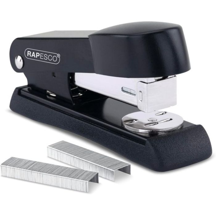 Rapesco Minno 526 Grapadora Metalica de Sobremesa - Hasta 20 Hojas - Grapas 22/6, 24/6, 26/6 - Grapado Cerrado y Abierto - Color Negro