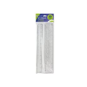 Bismark Pack de 2 Reglas Milimetradas 30cm - Con Plantilla de Caracteres Rotulables - Ideal para Colegio - Fabricada en Plastico - Transparente