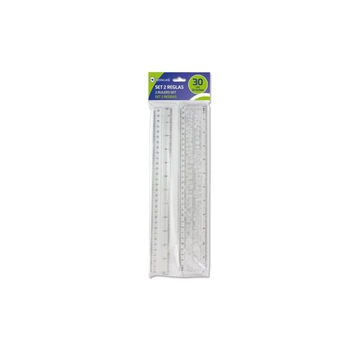 Bismark Pack de 2 Reglas Milimetradas 30cm - Con Plantilla de Caracteres Rotulables - Ideal para Colegio - Fabricada en Plastico - Transparente