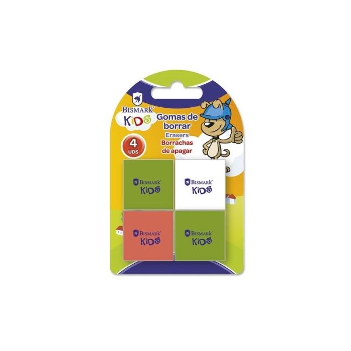 Bismark Kids Pack de 4 Gomas Cuadradas 2.8x2.8cm - Colores Surtidos