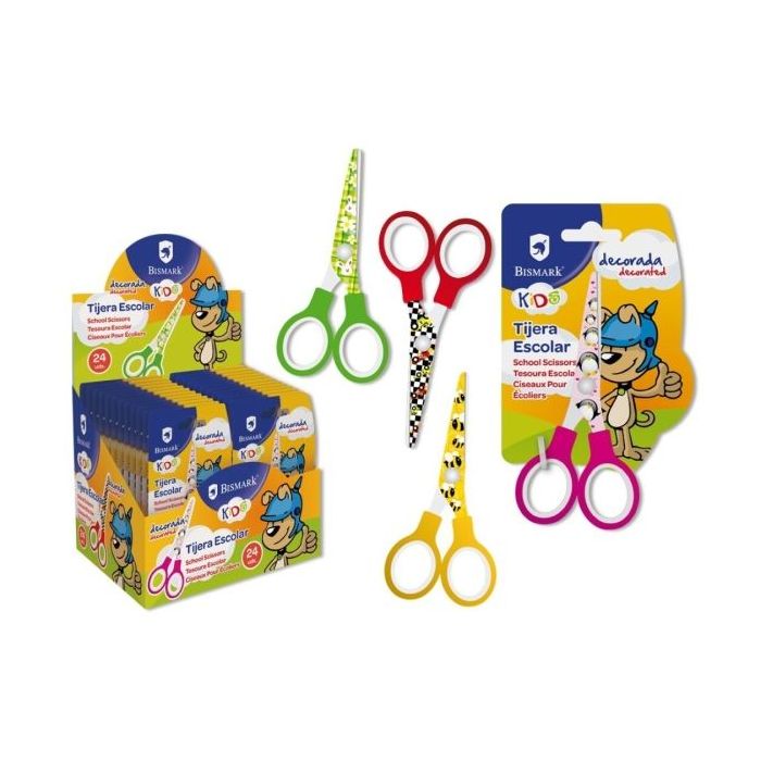 Bismark Kids Deco Tijera Escolar 13cm - Acero de Aleacion Extra - Hojas Decoradas - Mangos en Plastico - Punta Roma - 4 Diseños Surtidos