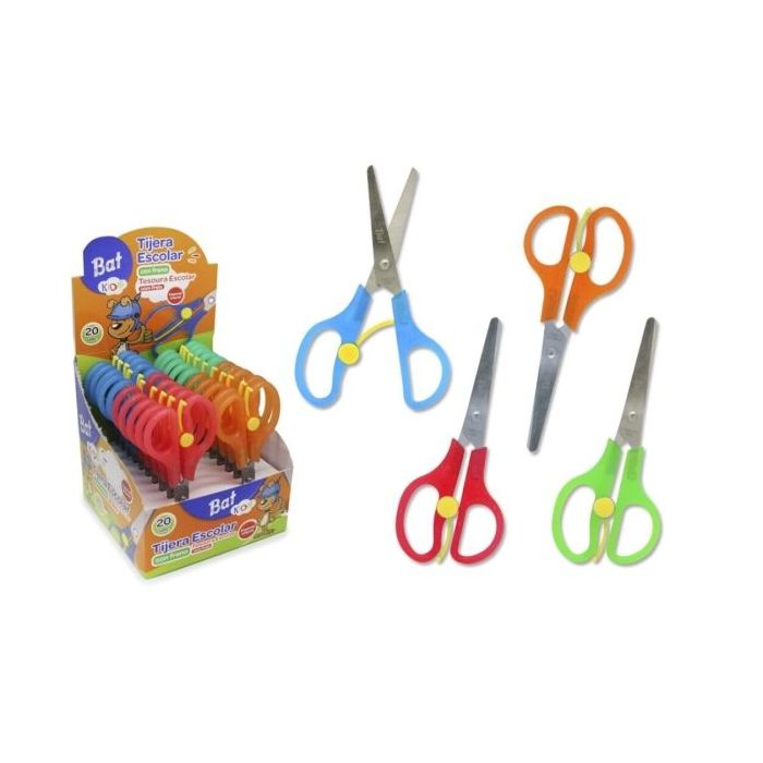 Bismark Bat Tijera Escolar 13cm con Freno - Mangos en Plastico - Punta Roma - 4 Colores Surtidos