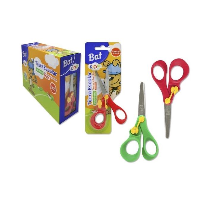 Bismark Bat Tijera Escolar 13cm con Freno Quality - Mangos en Plastico - Punta Roma - 2 Colores Surtidos