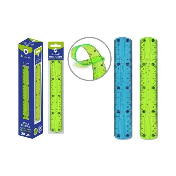 Bismark Regla Flexible 20cm - Fabricada en PVC - Ideal para Colegio - Colores Azul y Verde Aleatorios