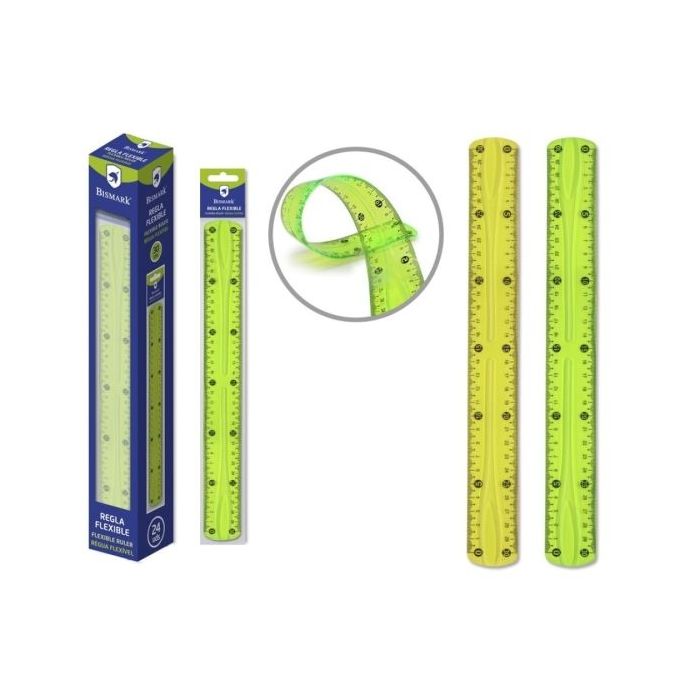 Bismark Regla Flexible 30cm - Fabricada en PVC - Ideal para Colegio - Colores Amarillo y Verde Aleatorios