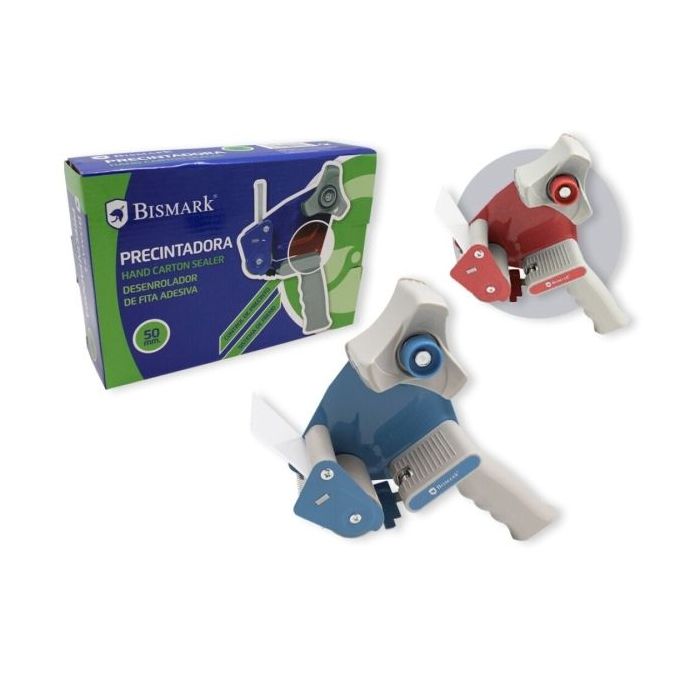 Bismark New Line TD1201 Precintadora - Cuchilla de Acero Templado - Empuñadura Ergonomica - Colores Rojo y Azul Aleatorios