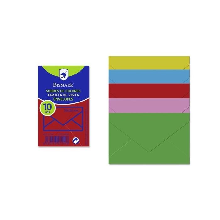 Bismark Pack de 10 Sobres de Papel - Medidas 76x120mm - Colores Surtidos