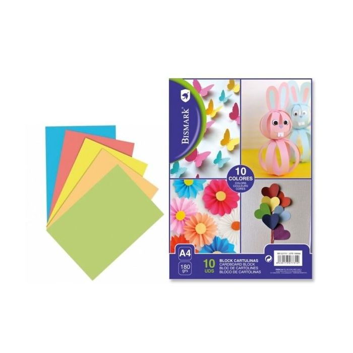 Bismark Pack de 10 Cartulinas 180 g/m² - Tamaño A4 - Colores Surtidos