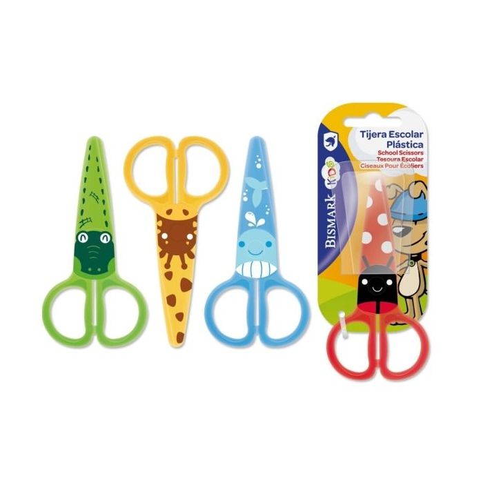 Bismark Kids Plastica Tijera Escolar de Plastico - Decoradas con Animales - Punta Roma - 4 Diseños Surtidos