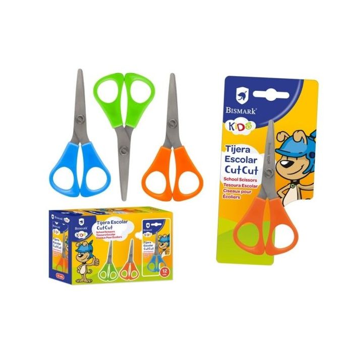 Bismark Kids Cut-Cut Tijera Escolar - Mangos en Plastico - Punta Roma - Colores Surtidos