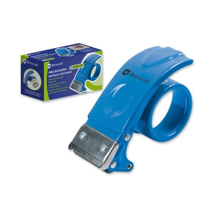 Bismark Precintadora Metalica de Mano para Rollos de hasta 50mm de Ancho - Cuchilla de Acero - Color Azul