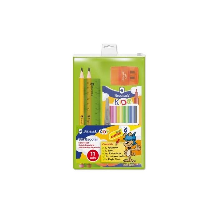 Bismark Pack Escolar con 6 Rotuladores de Colores, 2 Lapices Jumbo, Regla Flexible 15cm, Afilaborra y Tijera