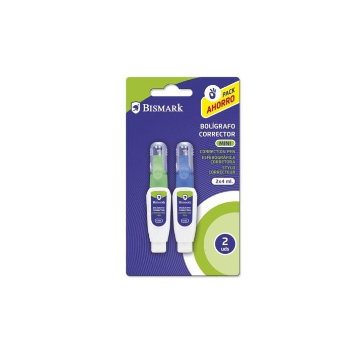 Bismark Pack de 2 Mini Boligrafos Correctores 4ml - Punta Metalica - Alta Precision