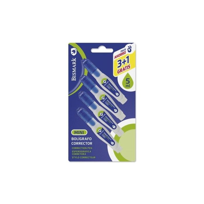 Bismark Pack de 4 Mini Boligrafos Correctores 5ml - Punta Metalica - Alta Precision