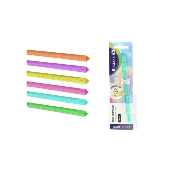 Bismark Regla Triangular 15cm - Fabricada en Poliestireno - Ideal para Colegio - Colores Pastel Surtidos
