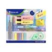Bismark Pastel Pack Escolar con Lapicero, Boligrafo, 2 Marcadores, Cinta Correctora, Set Banderitas Pet y 3 Rotuladores 0.44mm