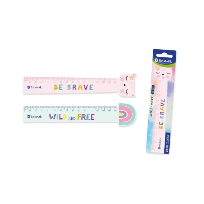 Bismark Regla 15cm con Decoraciones de Frases Motivadoras - Fabricada en Plastico - Ideal para Colegio - 2 Diseños Diferentes