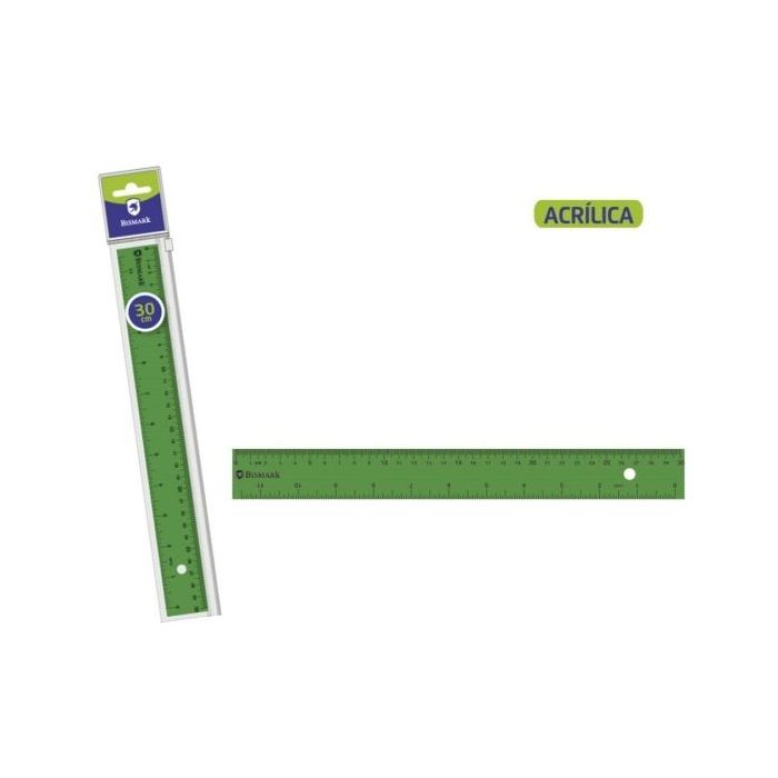 Bismark Regla Acrilica 30cm - Alta Calidad - Funda con Cierre - Color Verde