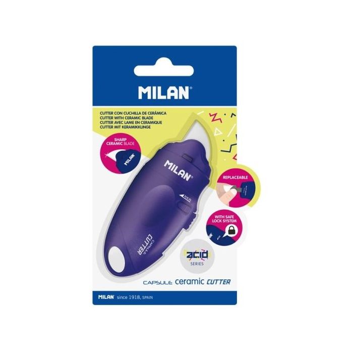 Milan Serie Acid Capsule Cutter de Hoja Ceramica Reemplazable - Tamaño Bolsillo - Diseño Ergonomico - Sistema de Bloqueo - Color Azul
