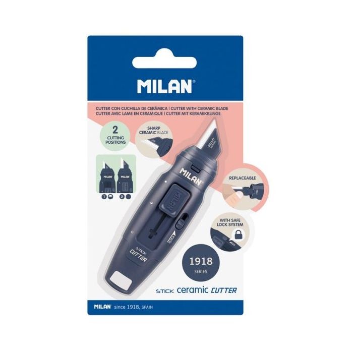 Milan Coleccion 430 Cutter de Hoja Ceramica Reemplazable - Cuchilla con Protector - Bloqueo de Seguridad - Color Azul