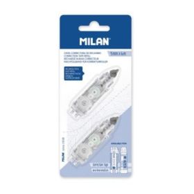 Milan Pack de 2 Recambios para Cinta Correctora 5mm x 6m - Compatible con Correctores Cilindrico y Extension
