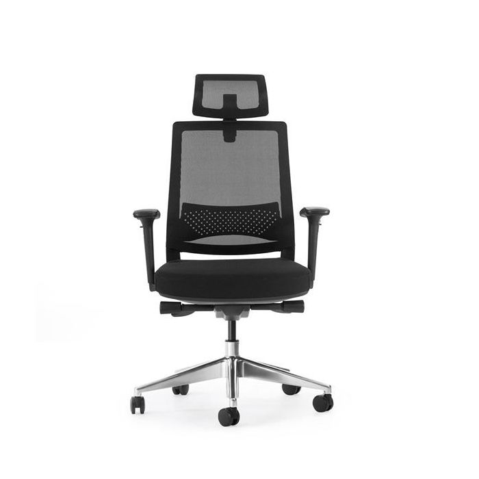 Cromad Senior SE1600 Silla de Oficina - Altura Ajustable con Elevador de Gas de Grado 4 - Soporte Lumbar y Reposacabezas Ajustables - Respaldo de Malla - Ruedas de Nailon 360º - Color Negro