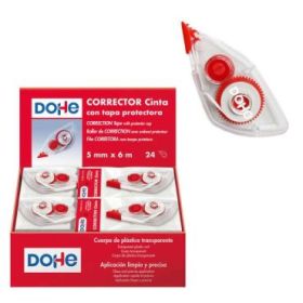Dohe Expositor de 24 Cintas Correctoras - Aplicacion Limpia y Precisa - Rapida Cobertura - Cuerpo de Plastico Transparente - Tapa Protectora