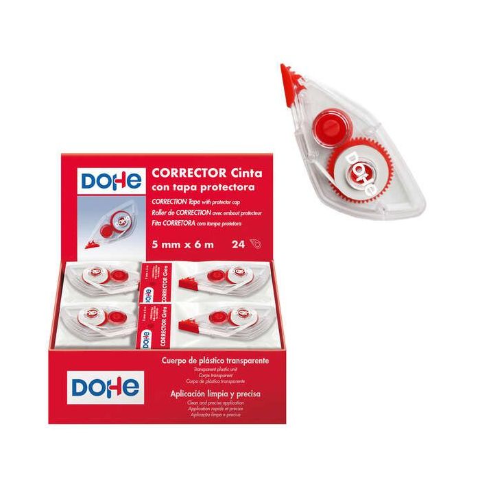 Dohe Expositor de 24 Cintas Correctoras - Aplicacion Limpia y Precisa - Rapida Cobertura - Cuerpo de Plastico Transparente - Tapa Protectora