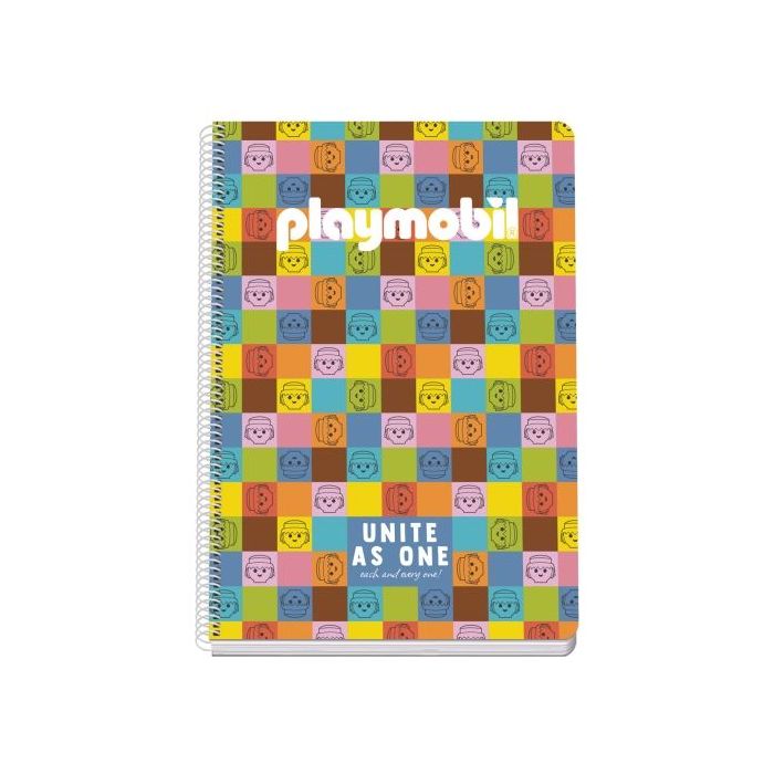 Dohe Playmobil Unite As One Cuaderno Espiral Folio 80 Hojas Cuadricula 4mm con Margen - Tapa Rigida Impresa a todo Color y Plastificada en Brillo - Guardas Impresas