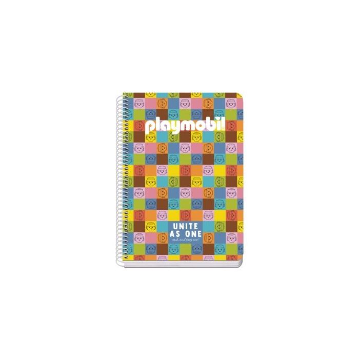 Dohe Playmobil Unite As One Cuaderno Espiral A5 80 Hojas Cuadricula 4mm con Margen - Tapa Rigida Impresa a todo Color - Guardas Impresas