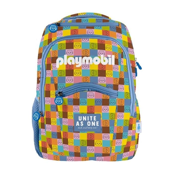 Dohe Playmobil Unite As One Mochila Escolar - Compartimento Principal con Bolsillo Acolchado - Bolsillos Laterales para Bebidas - Espalda Acolchada - Doble Asa Superior - Fabricada en Poliester - Medidas 31,5x40x11cm