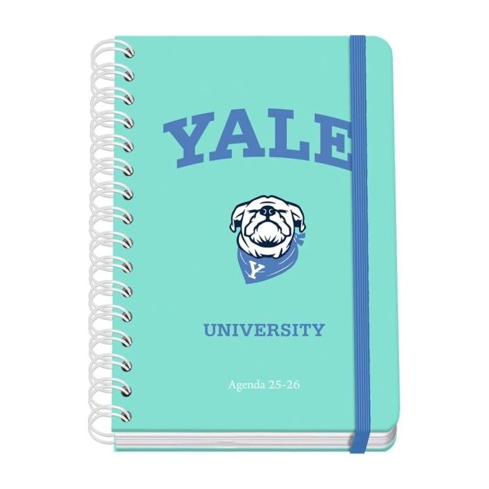 Dohe Yale Dog Agenda Escolar 25/26 Espiral Wire?o A5 - Semana Vista - Papel 80g/m2 - 4 Hojas de Pegatinas - Cubierta de Carton Plastificado - Cierre con Goma Elastica