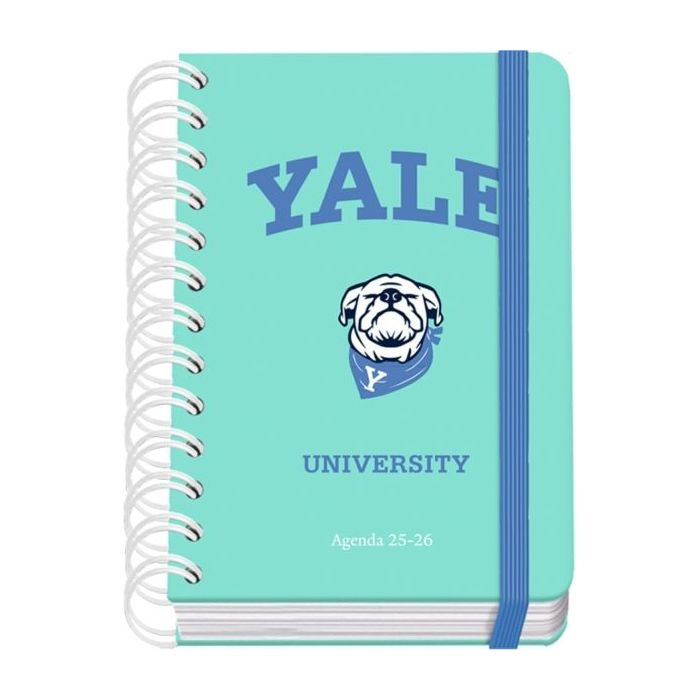 Dohe Yale Dog Agenda Escolar 25/26 Espiral Wire?o A6 - Dia Pagina - Papel 80g/m2 - 4 Hojas de Pegatinas - Cubierta de Carton Plastificado - Cierre con Goma Elastica