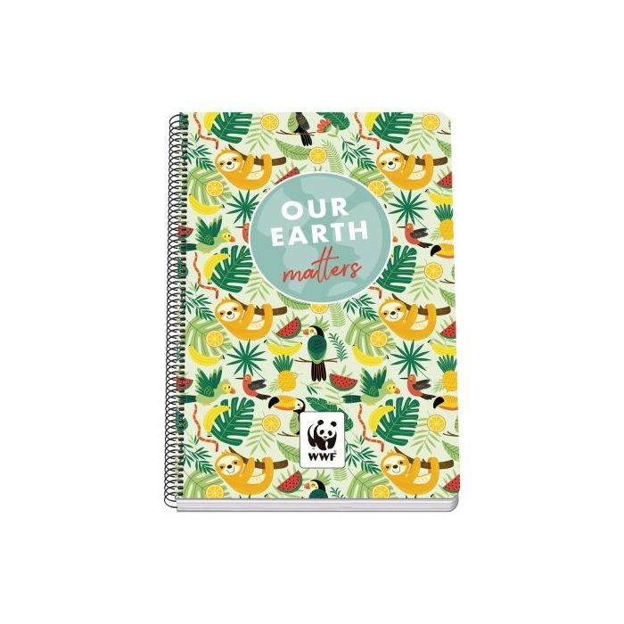 Dohe WWF Tropic Cuaderno Espiral Folio 80 Hojas Cuadricula 4mm con Margen - Tapa Rigida Impresa a todo Color y Plastificada en Brillo - Guardas Impresas