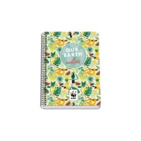 Dohe WWF Tropic Cuaderno Espiral A5 80 Hojas Cuadricula 4mm con Margen - Tapa Rigida Impresa a todo Color y Plastificada en Brillo - Guardas Impresas