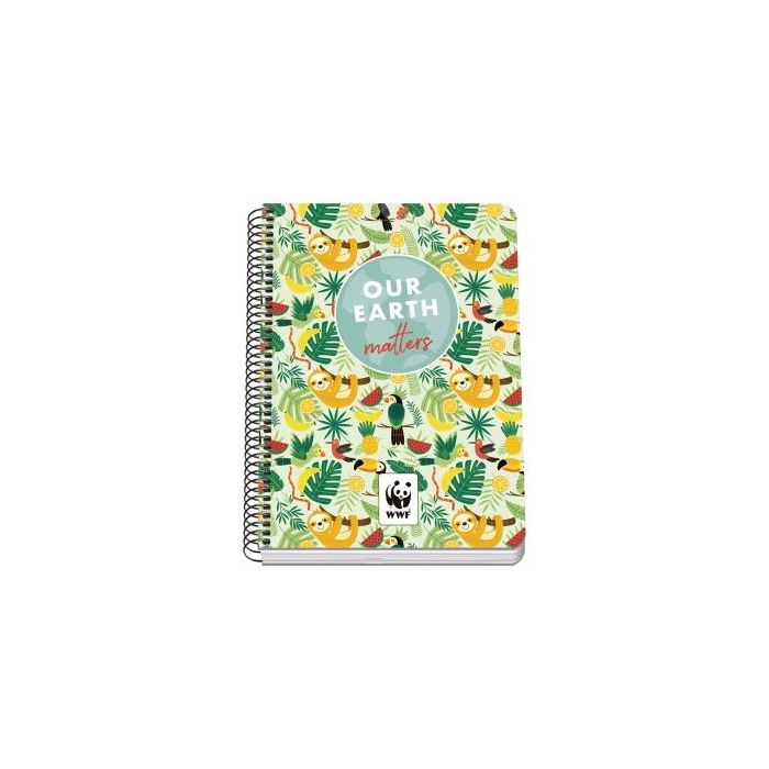 Dohe WWF Tropic Cuaderno Espiral A5 80 Hojas Cuadricula 4mm con Margen - Tapa Rigida Impresa a todo Color y Plastificada en Brillo - Guardas Impresas