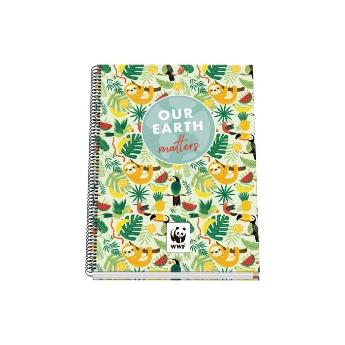 Dohe WWF Tropic Cuaderno Espiral A4 100 Hojas Microperforadas Cuadricula 5mm - Tapa Dura Carton Forrado - Bandas de Color