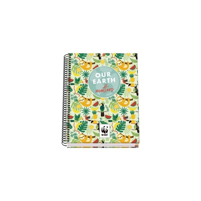 Dohe WWF Tropic Cuaderno Espiral A5 100 Hojas Cuadricula 5mm - Tapa Dura Impresa a todo Color y Plastificada en Brillo - Bandas de Color