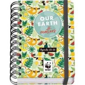 Dohe WWF Tropic Agenda Escolar 25/26 Espiral Wire?o A6 - Dia Pagina - Papel 80g/m2 - 4 Hojas de Pegatinas - Cubierta de Carton Plastificado - Cierre con Goma Elastica