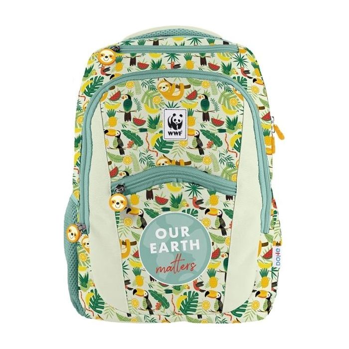 Dohe WWF Tropic Mochila Escolar - Compartimento Principal con Bolsillo Acolchado - Bolsillos Laterales para Bebidas - Espalda Acolchada - Doble Asa Superior - Fabricada en Poliester - Medidas 31,5x40x11cm