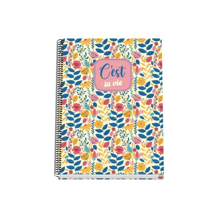 Dohe C`est la Vie Cuaderno Espiral A4 100 Hojas Microperforadas Cuadricula 5mm - Tapa Dura Carton Forrado - Bandas de Color