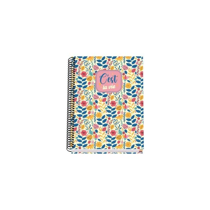 Dohe C`est la Vie Cuaderno Espiral A5 100 Hojas Cuadricula 5mm - Tapa Dura Impresa a todo Color y Plastificada en Brillo - Bandas de Color