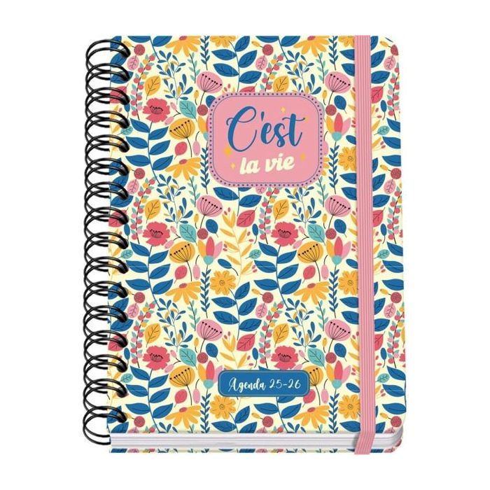 Dohe C´est la Vie Agenda Escolar 25/26 Espiral Wire?o A5 - Semana Vista - Papel 80g/m2 - 4 Hojas de Pegatinas - Cubierta de Carton Plastificado - Cierre con Goma Elastica
