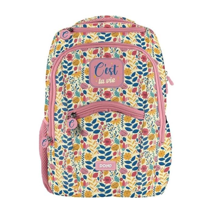 Dohe C`est la Vie Mochila Escolar - Compartimento Principal con Bolsillo Acolchado - Bolsillos Laterales para Bebidas - Espalda Acolchada - Doble Asa Superior - Fabricada en Poliester - Medidas 31,5x40x11cm