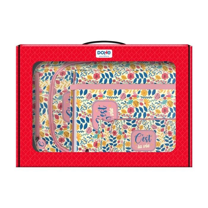 Dohe C`est la Vie Pack de Mochila + Carpeta A4 Recambio + Portatodo Triple - Todo en un Maletin Perfecto para Regalo